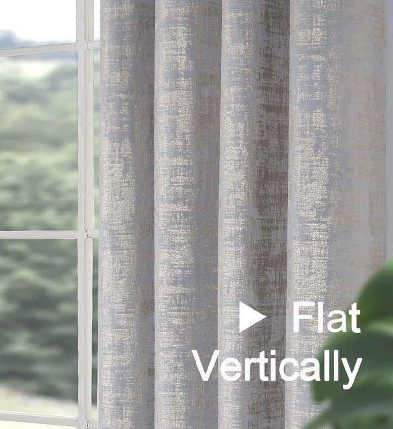 always4u Soft Velvet Curtains 63 Inch Length Luxury Bedroom Curtains Gold Foil Print Window Treatments for Living Room Set of 2 Silver - Image 4
